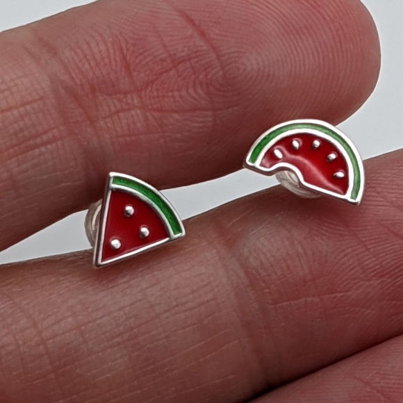 Watermelon asymmetrical sterling silver stud earrings - Picture 6 of 6